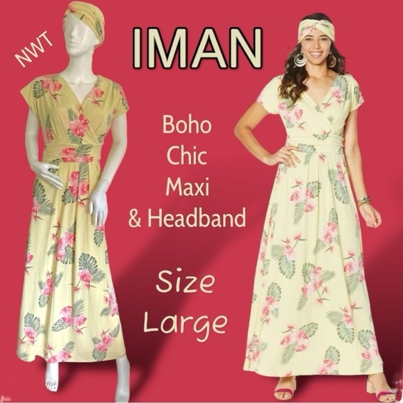 IMAN Dresses & Skirts - IMAN Boho Chic Tropical Floral Maxi Dress Size Large